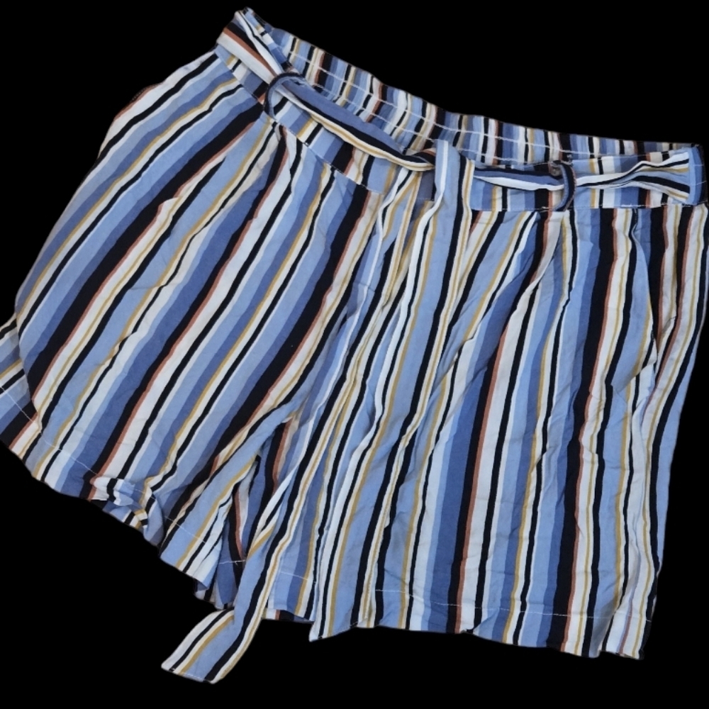 💖 Per Se Linen Shorts Small Striped Summer Lightweight Belted Preppy Pockets